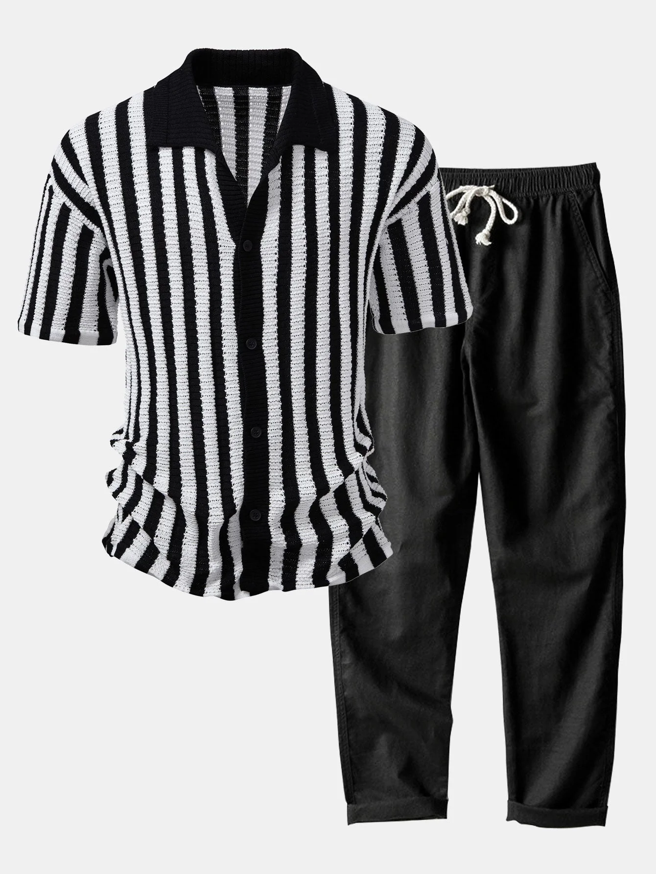 hola CROCHET STRIPED GRADIENT SHOULDER SHIRT & STRAIGHT LEG LINEN PANTS - Image 4